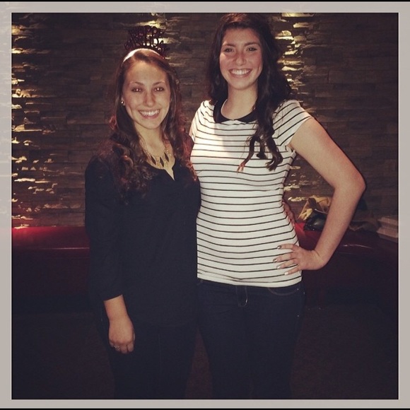 [ Express ] Leather Peter Pan Collar Striped Top - Picture 5 of 5